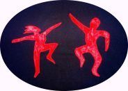 Hier ist ein Logo von DanseVita zu sehen. Es zeigt zwei rote tanzende Figuren auf blau-schwarzem Hintergrund.